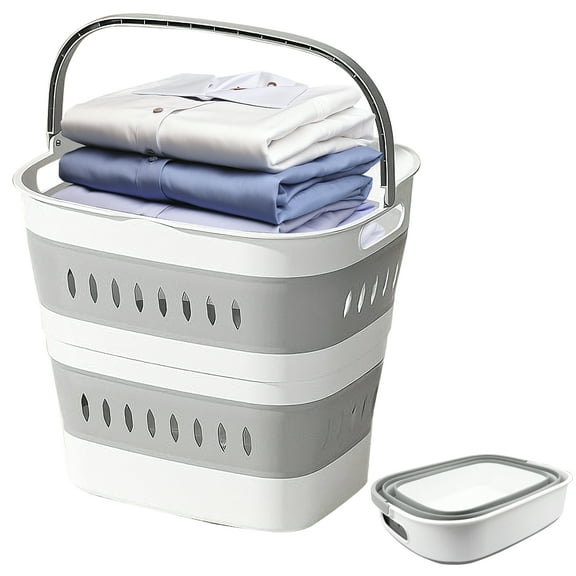 Godance 40L (10.5 Gallon) Collapsible Laundry Basket - Foldable Pop-Up Hamper with Sturdy Frame & Handles | Portable Space Saving Storage Organizer for Laundry Room, Closet, Dorm (White, Grey)
