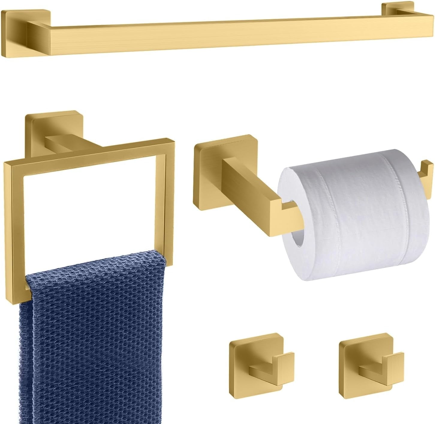 5-Piece Matte Black Bathroom Accessories Set - Towel Bar, Ring, Hooks & Toilet Paper Holder