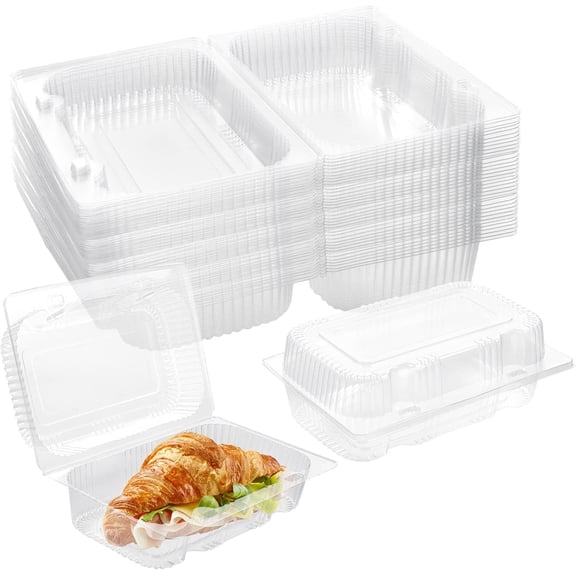 Godance 50 Pack Clear Plastic Clamshell Take Out Containers with Lids, 7.2" x 4.7"x 2.5" Plastic Hinged To Go Containers, Disposable Food Tray Boxes for Salad Pastry Sandwiches, BPA Free