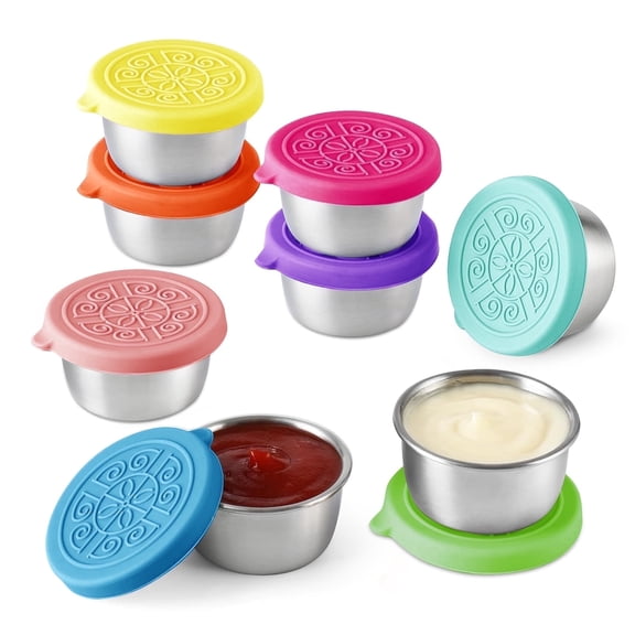 Godance [8 Pack] Salad Dressing Container To Go, 1.8 OZ Leakproof Reusable Stainless Steel Snack Containers with Silicone Lids, Sauce Containers for Lunch Box, Picnics, Travel, Office and Meal Prep