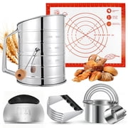 Godance 9 Pcs Stainless Steel Pastry Blender Set, Pastry Blender & Cutter with 5 Biscuit Cutters, 3-Cup Flour Sifter & Non-Stick Silicone Baking Mat | Biscuit Cutter Set for Cooking Cookies and Donut