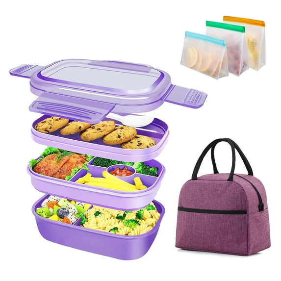 Godance Bento Lunch Box with Bag - All-in-One Stackable Lunch Containers with 3 Layers, Leak-proof Lunch Containers with Lunch Bag, 1900 ML, Built-in Utensil Set, Lunch Bag