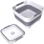 Godance Collapsible Dish Basin with Drain Plug, 9L2.4Gal Capacity, Space Saving Multiuse Foldable Sink Tub, Kitchen Storage Tray for Baby Bottle, Vegetable Washing, Camping & RV, Gray