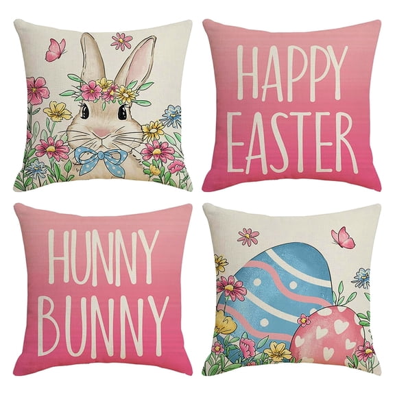 Godance Easter Pillow Covers Set of 4, 18x18 Inch Spring Floral Bunny Eggs Butterfly Pillow Covers | Decorative Throw Pillow Covers for Couch, Sofa, Bed | Reversible & Zipper Closure for Easy Change