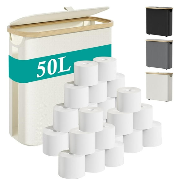 Godance 50L Extra Large Toilet Paper Storage with Lid and Handle, Hold up to 24 Regular Rolls or 18 Mega Rolls, Slim Toilet Paper Storage Basket for Bathroom Organizer Accessories Holder