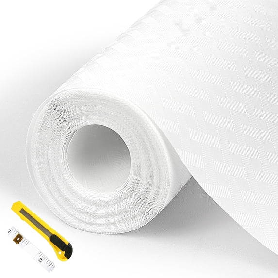 Godance Shelf and Drawer Liner for Kitchen Cabinet, Non Adhesive Non Slip Liner with 1 Knife and Ruler, Waterproof Washable EVA Mat for Kitchen, Drawer, Fridge, 11.8 x 236inch, White