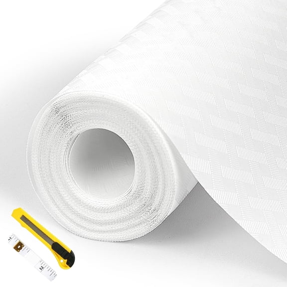 Godance 11.8 x 236inch Shelf and Drawer Liner for Kitchen Cabinet, Non Adhesive Non Slip Liner with 1 Knife and Ruler, Waterproof Washable EVA Mat for Kitchen, Drawer, Fridge, White