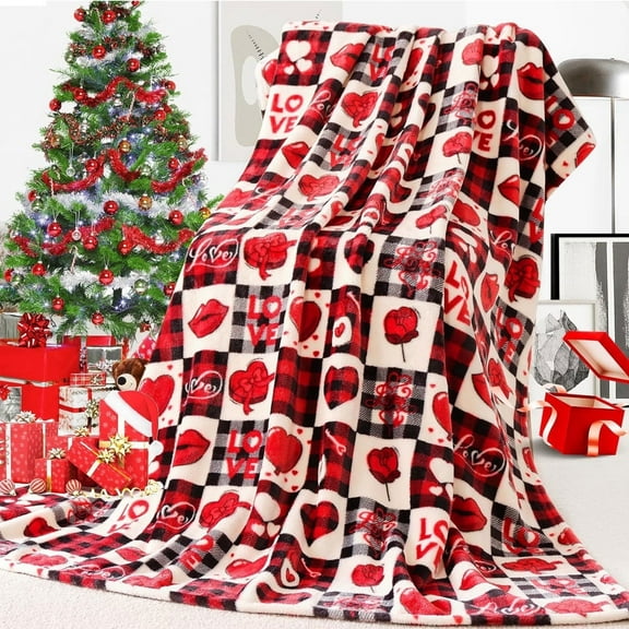 Godance Flannel Throw Blanket for Valentine's Day, 50 x 60 Inch Red Plaid Love Blanket for Couples with Romantic Text | Soft Luxury Lap Blanket for Wife, Mom, Women | Anniversary & Birthday (M - Red)