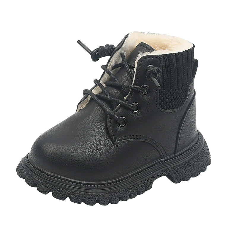 Godathe Combat Boots Children s Boots Clearance Sale Boys Padded Leather Boots Warm Cotton Shoes Black Boots 24 Walmart