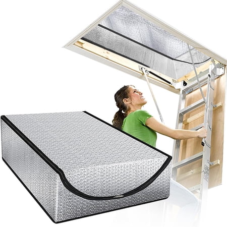 Attic Door Insulation Cover, 25" x 54" x 11", Stairs Zipper Door for Attic Ladder Pull Down System, Attic Tent Weatherproofing Shield for Summer Heat, Winter Cold, Moisture and Dust