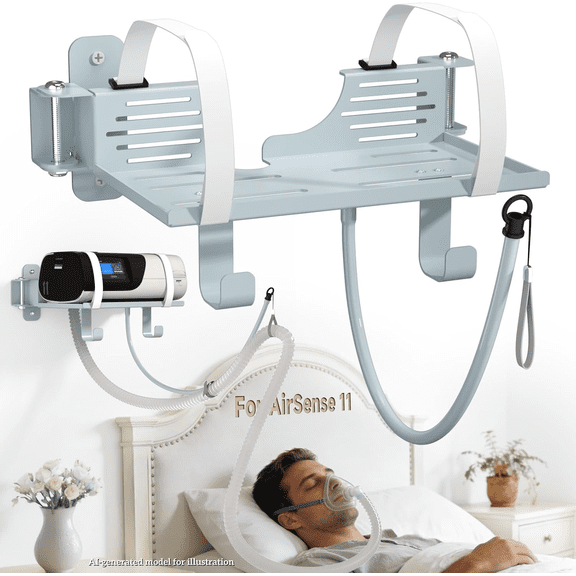 Godboat CPAP Hanging Organizers -Resmed Airsense 11 CPAP Hose Holder 180° Swivel 90° Rotating Hanger with 2 Hooks Tube Organizer Mask Stand [Tangle-Free], Supplies Bedside Bed Room Caddy/Grey