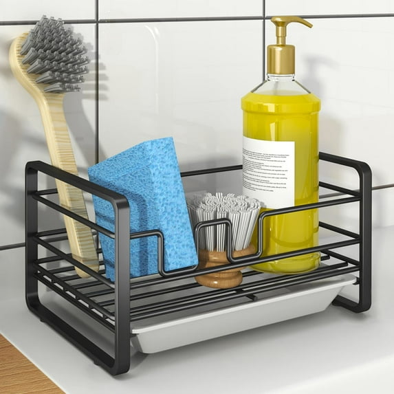 Godboat Kitchen Sink Sponge Holder, Compact Sink Caddy, Non-Slip Kitchen Sink Organizer