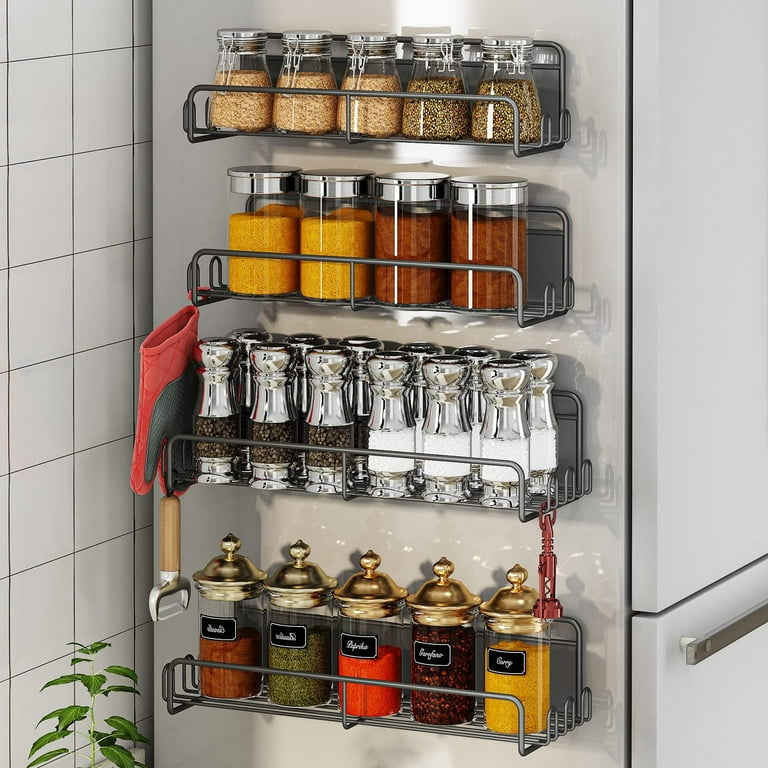 Spice Jars 4-Pack Magnetic Spice Racks No-Drill Fridge Organizer