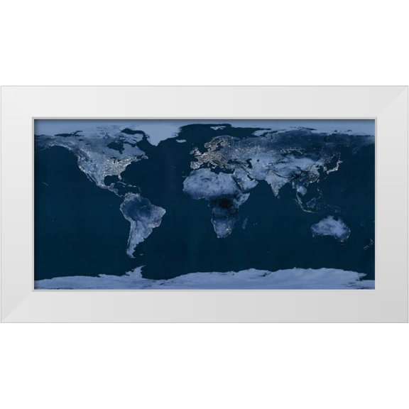 Goddard Space Center 14x9 White Modern Wood Framed Museum Art Print Titled - Satellite View of the World Showing Electric Lights and Usage