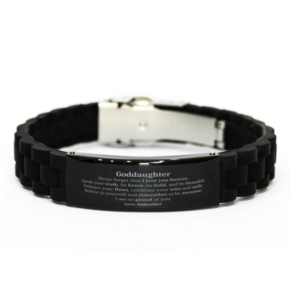 Goddaughter Black Glidelock Clasp Bracelet, Never forget that I love you forever, Inspirational Goddaughter Birthday Unique Gifts From Godmother