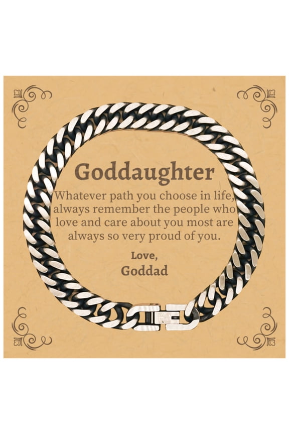 Goddaughter Cuban Link Chain Bracelet, Always so very proud of you, Inspirational Goddaughter Birthday Supporting Gifts From Goddad