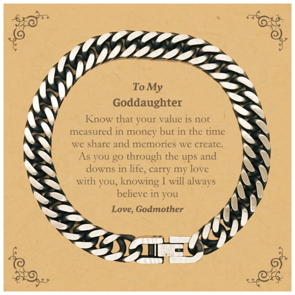 Goddaughter Cuban Link Chain Bracelet - Timeless Love and Confidence Gift for Special Occasions like Birthday, Christmas, and Graduation - Engraved Memories from Godmother