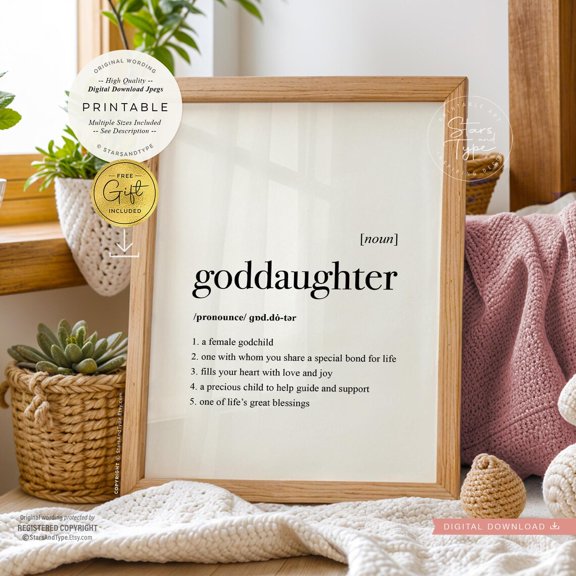 Goddaughter Definition Dictionary Quote Poster, Unframed Size 12x18