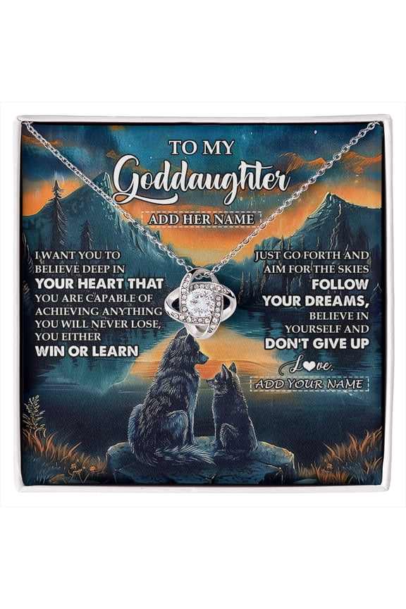 Goddaughter Dont Give Up Wolf Necklace, White Love Knot Necklace