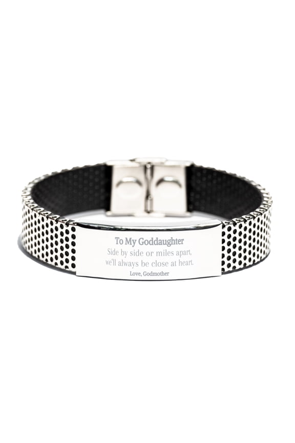 Goddaughter Engraved Stainless Steel Bracelet - Side By Side Love and Hope from Godmother for Birthday, Christmas, and Graduation