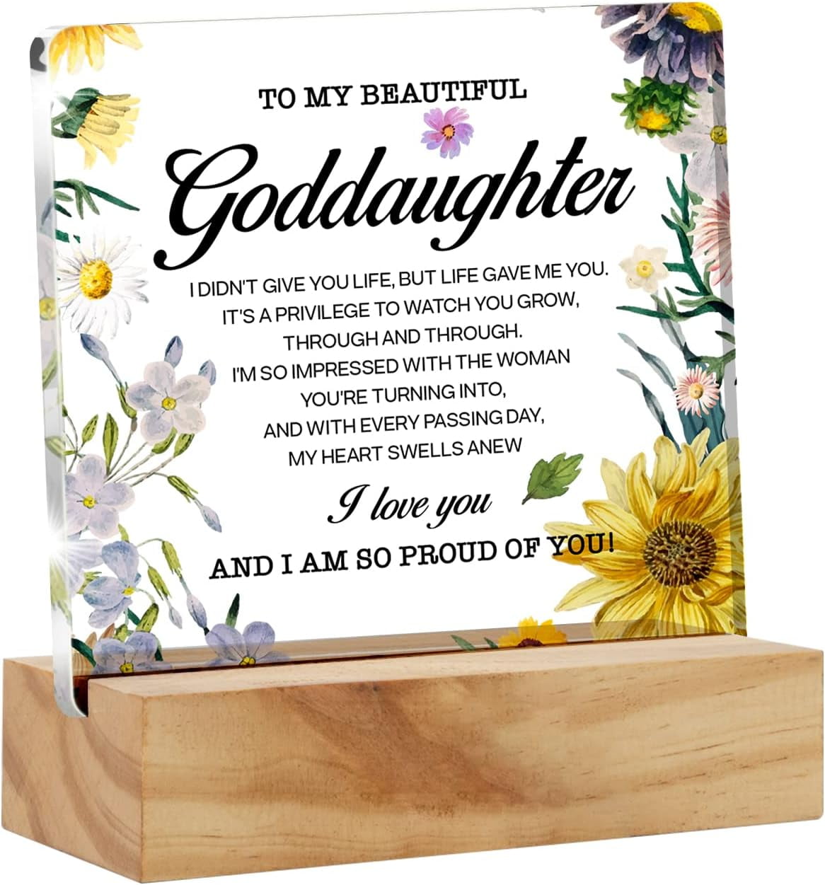 Goddaughter Gifts From Godmother, Floral Goddaughter Desk Decor Goddaughter I Love You Acrylic
