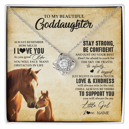 Goddaughter Horse Always Remember Necklace, Gold Love Knot Necklace