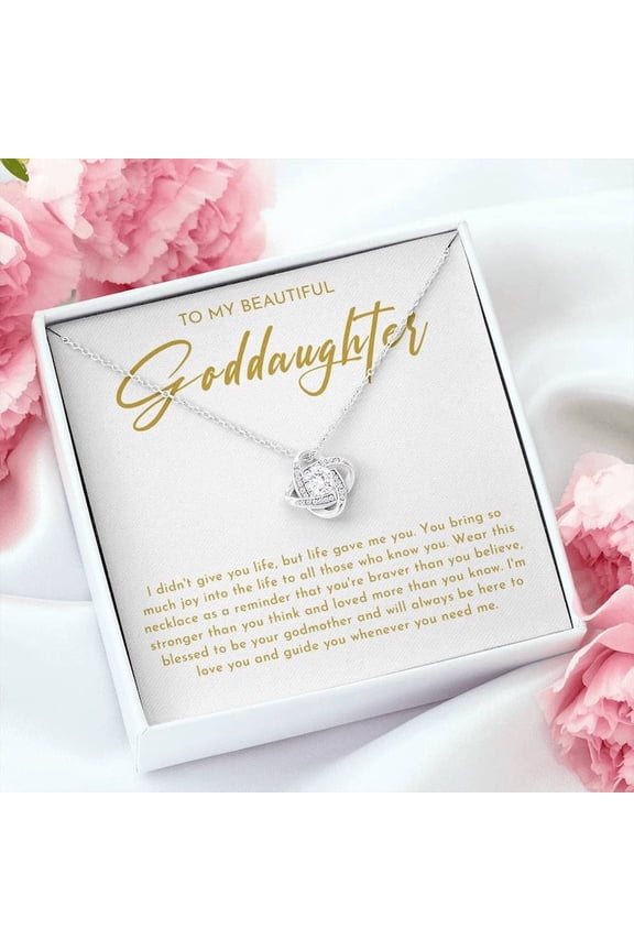 Goddaughter Necklace, Goddaughter Gift, Baptism Goddaughter, Happy Birthday Goddaughter, Religious Gifts, Confirmation Gifts, White Love Knot Necklace