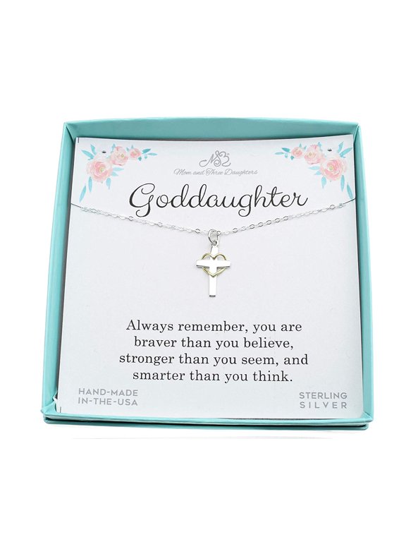 Goddaughter Necklace in Sterling Silver and Bronze. Gift for Godparent. Godchild. First Communion. Confirmation.