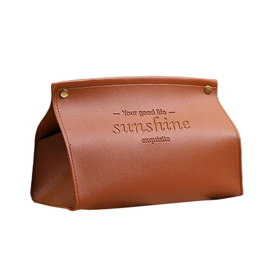 Godder Leather Tissue Box Rectangular Solid Color Trendy V-Port Organizer Brown*4.7*5.9inch
