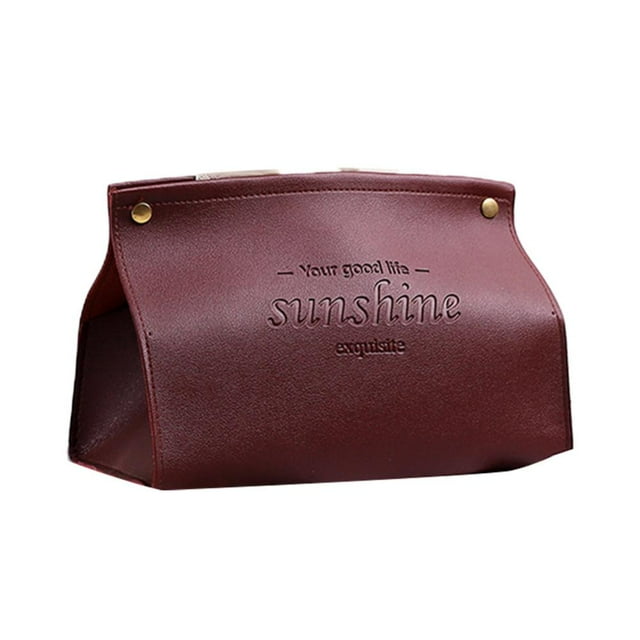 Godder Leather Tissue Box Rectangular Solid Color Trendy V-Port Organizer Burgundy*4.7*5.9inch