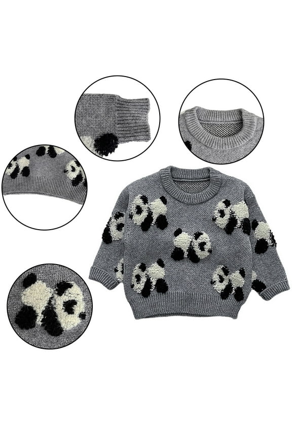 0-3Y Boys Panda Print Sweater Knitted Cardigan Jacket Top,Long Sleeve Undershirt Sweater,Button Sweater,Fall Winter Cardigan Knit Top for Baby Toddler