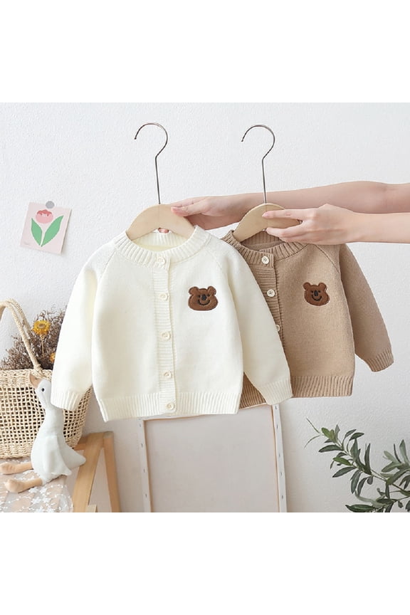 0M-6Y Girls Boys Fall Sweater,Cardigan Knit Wear Sweater Fashion Longsleeve Knitwear with Cartoon Bear for Baby Infant Toddler