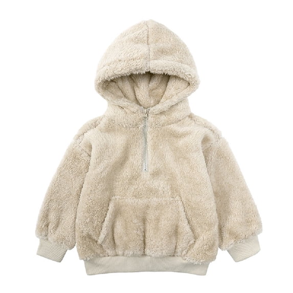 Godderr 0M-7YToddler Baby Kids Hoodie Sweatshirt for Boys Girls ,infant Solid Color Lambswool Thickened Zipper Pocket Outerwear Jacket Winter