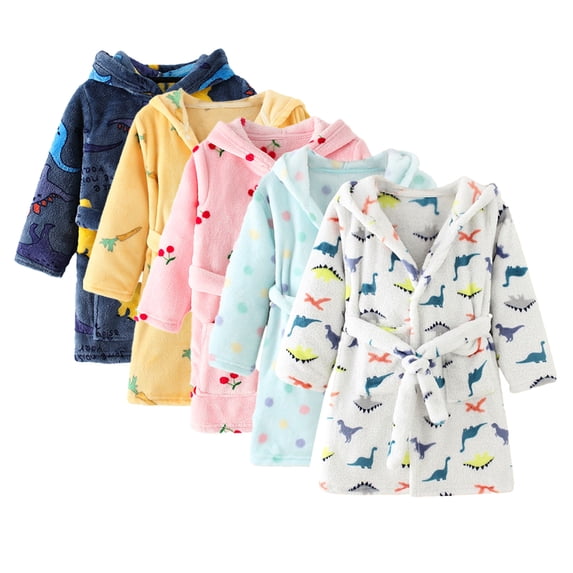 Godderr 1-10T Kids Toddler Boys Girls Robes Baby Hooded Flannel Bathrobe Cute Pattern Night-Robe Soft Pajamas Sleepwear Loungewear