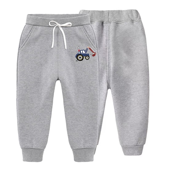 Godderr 1-12Y Kids Boys Winter Casual Sweatpants Pants Toddler Excavators Cargo Pants Solid Color Jogger Pants Thicken Embroidery Sweatpants