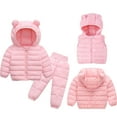 thumbnail image 1 of Godderr 1-5Y Toddler Baby Down Snowsuit Three-Piece Hooded Outfits Set Winter Down Jackets+Trousers+vest with Bear Ears for Girls Boys, 1 of 6
