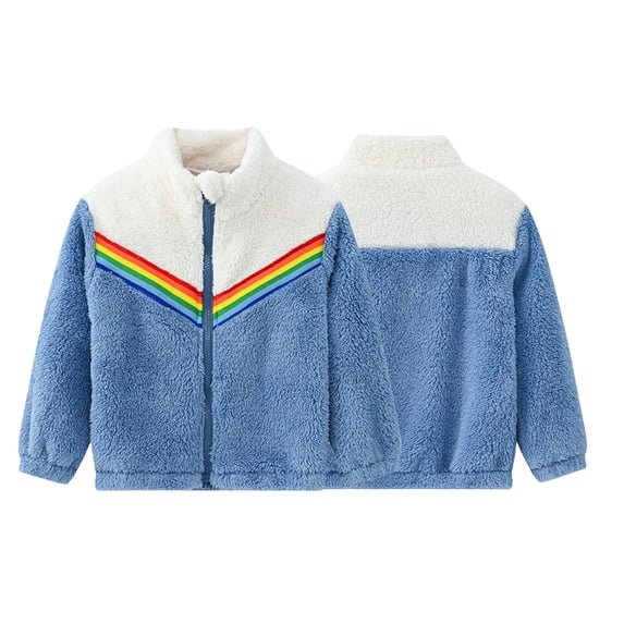 Godderr 1-7Y Boys Girls Fleece Jackets Coats Fall Winter Stand-Up Collar Outwears Tops Long Sleeve Warm Coats Rainbow Splices Jackets with Zip for Kids Toddler Baby
