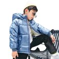 thumbnail image 1 of Godderr 1-7Y Boys Girls Solid Color Cotton Jacket Hooded Down Coats for Baby Kids Zipper Down Cotton Jacket Glossy Warm Tops Winter Outerwear, 1 of 7