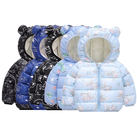 Godderr 1-7Y Boys Girls Winter Cotton Jacket for Toddler Kids Flower Color Warm Down Cotton Coat Ears Hooded Short Jacket Zipper Winter Jacket