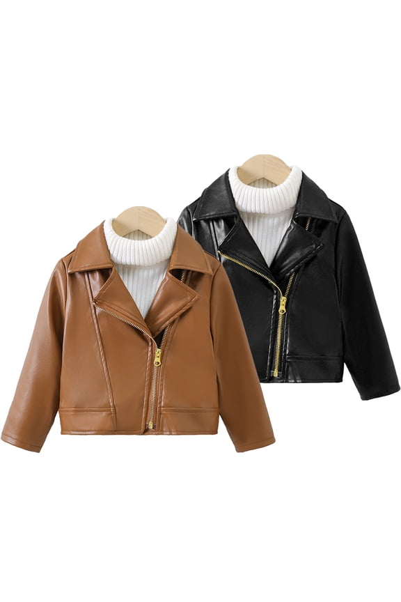 1-7Y Boys PU Motorcycle Faux Leather Coats Jackets for Toddler Kids,Baby Leather Autumn Winter Moto Jacket with Oblique Zipper
