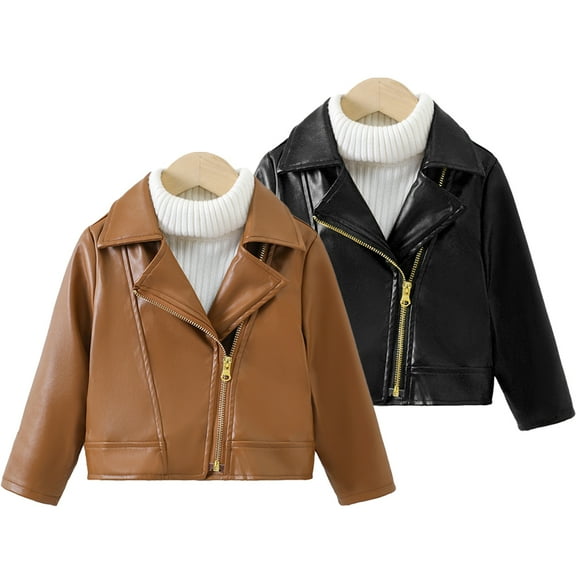 Godderr 1-7Y Boys PU Motorcycle Faux Leather Coats Jackets for Toddler Kids,Baby Leather Autumn Winter Moto Jacket with Oblique Zipper