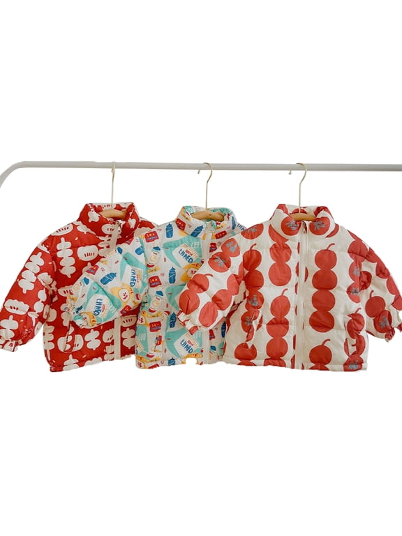 1-7Y Girls Boys Cartoon Down Cotton Outwears Jackets Printed Ticken Coats Winter Fall Puffer Down Jackets with Pockets for Baby Toddler Kids