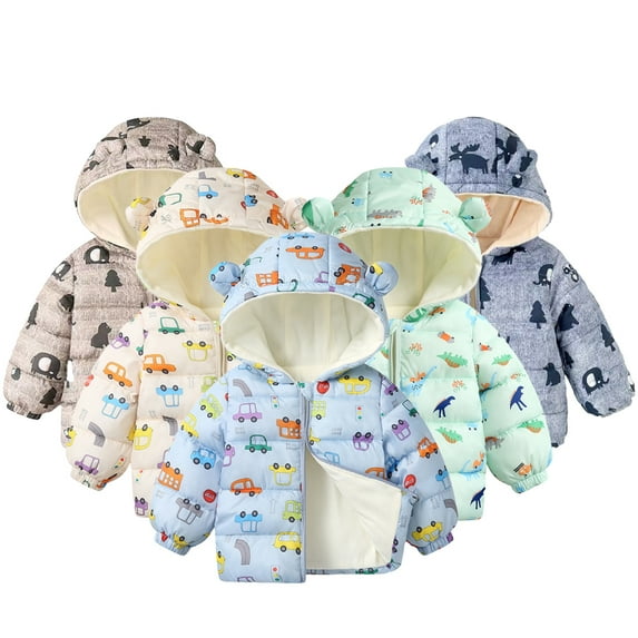 Godderr 1-7Y Girls Boys Down Puffer Coats for Baby Toddler Baby Jacket Infant Winter Coat Puffer Coat Hooded Printed Down Jacket Baby Printed Down Cotton