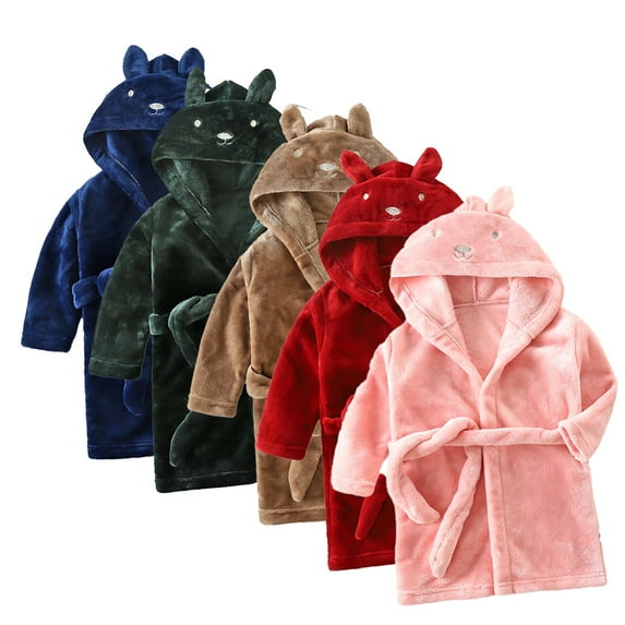 Godderr 1-7Y Girls Cute Hooded Bathrobe,Fuzzy Fleece Bath Towel with Belt and Rabbit Ears Toddler Printed Skin-Friendly Soft Cotton Bathrobe