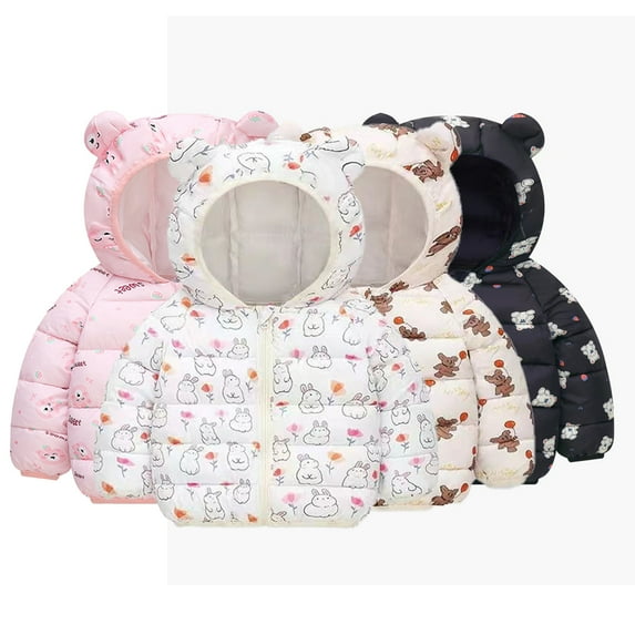 Godderr 1-7Y Kids Girls Boys Winter Jackets with Hooded Down Jacket Down for Baby Toddler Puffer Coat Jacket Solid Colour Padded Warm Casual Jacket
