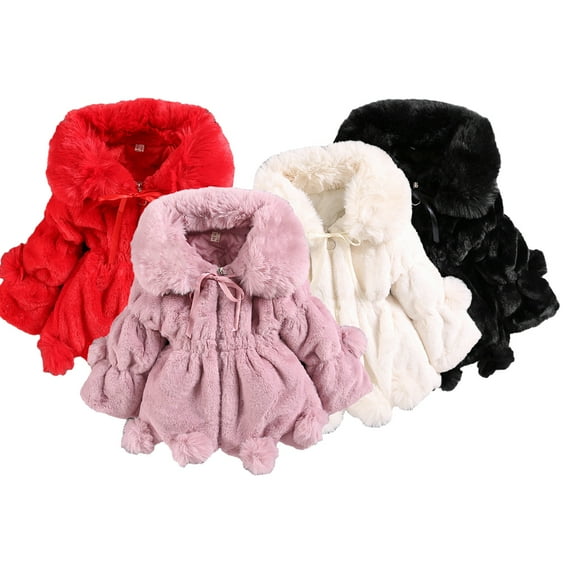 Godderr 1-7Y Kids Girls Winter Coat Toddler Fleece Warm Thick Jacket Solid Color Long Sleeve Jacket