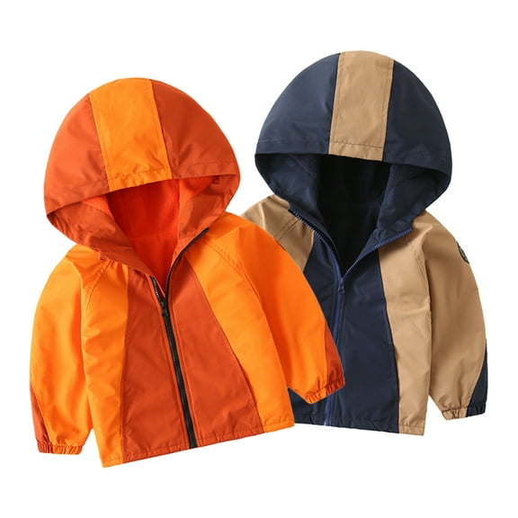 Godderr 1-7Y Kids Toddler Boys Girls Fall Winter Padded Hooded Waterproof Jacket Zipper Colorblocking Trench Coats Outdoor Warm Fleece Outerwear
