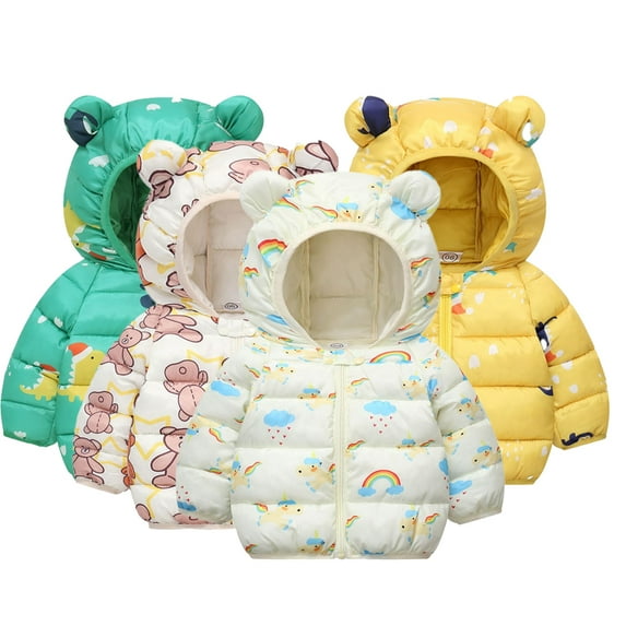 Godderr 1-7Y Toddler Boys Girls Winter down Coats Lightweight Coat Cartoon Print Kids Hoodie Winter Jacket