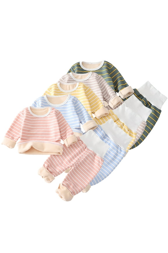 1 Sets Toddler Newborn Soft Thermal Underwear Set for Girls Boys Baby Winter Cotton Thermal Top and Bottom Autumn Warm Fleece Base Layer