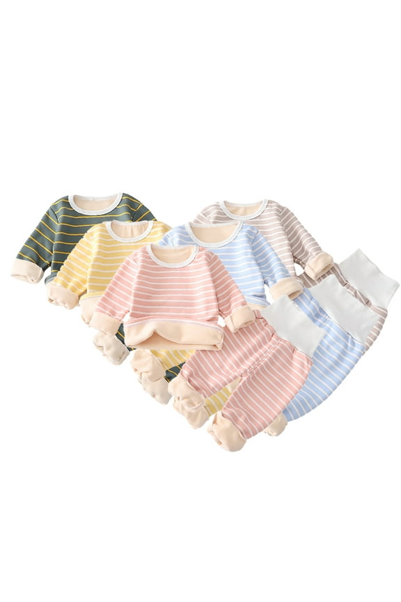 1 Sets Toddler Newborn Soft Thermal Underwear Set for Girls Boys Baby Winter Cotton Thermal Top and Bottom Autumn Warm Fleece Base Layer